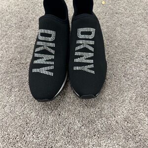 DKNY Men's Black Slip-On Sneakers with Silver Accents